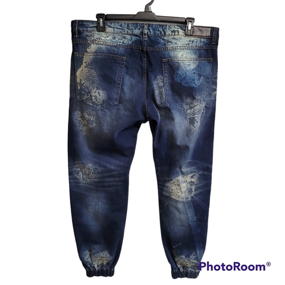 Decibel Dark Blue Acid Wash Jogger Jeans - Picture 2 of 9